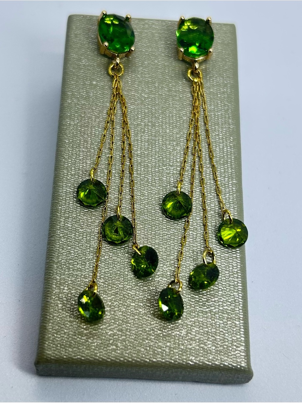 Gold-Tone Green Crystal Tassel Drop Earrings